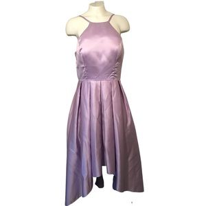 A-Line Scoop Neck Asymmetrical Satin Dress With Ruffle